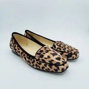 Bandolino Liberty Tan Brown Leopard Print Square Toe Loafers